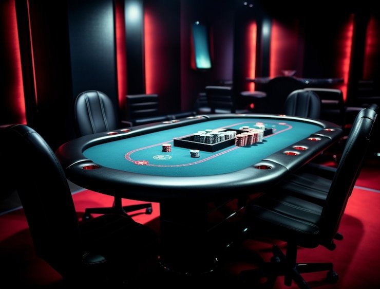 Texas Poker table interface on slot togel with live dealer, community cards, and betting controls